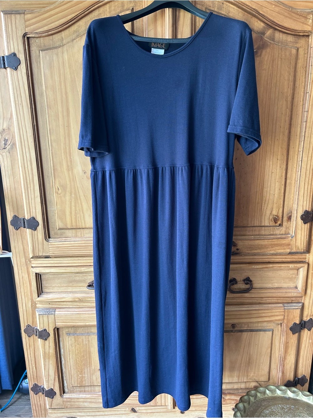Navy Short-Sleeve Midi Dress